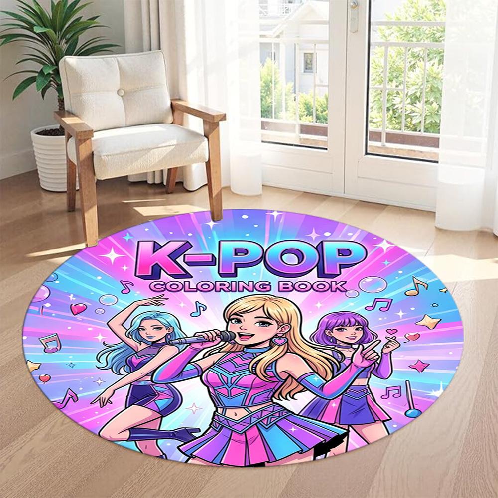 K-pop Round Floor Mat Design for Foyer Game Room Hallway Study room Antislip Round Carpet Anime Office Decor Gift for Festivals
