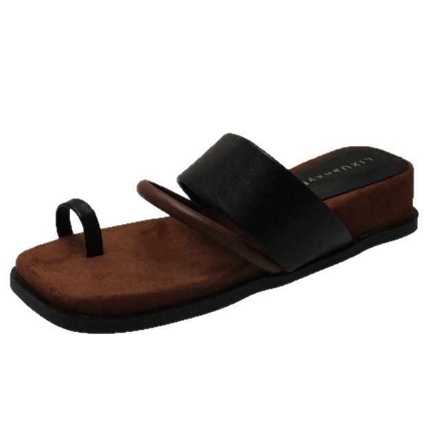 New summer French platform retro cover toe cool slippers women's shoes wear out square head casual wedge slippers women