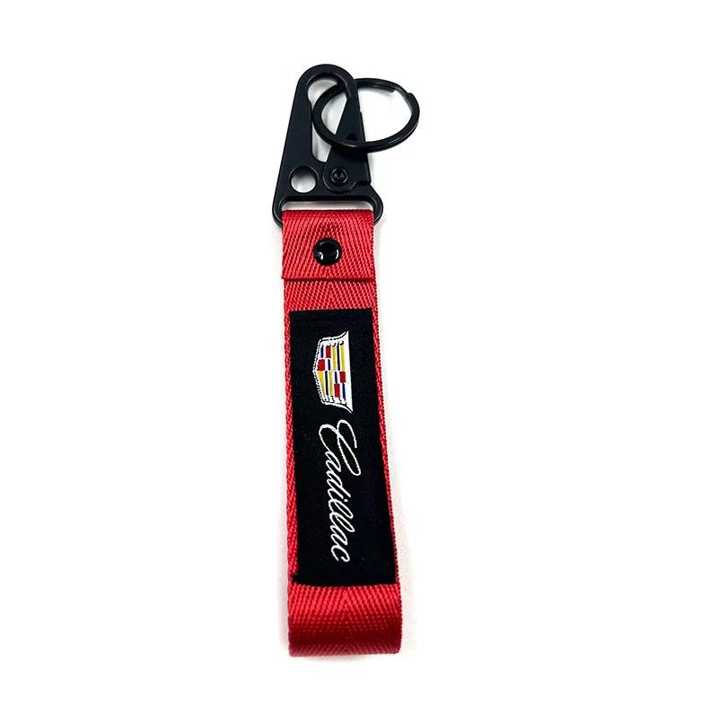 For Cadillac Logo ATS BLS CT4 CT5 CT6 CTS SLR SLS SRX XT4 XT5 XT6 XTS Car Keychain Nylon Woven Keyring Short Lanyard Key Rings