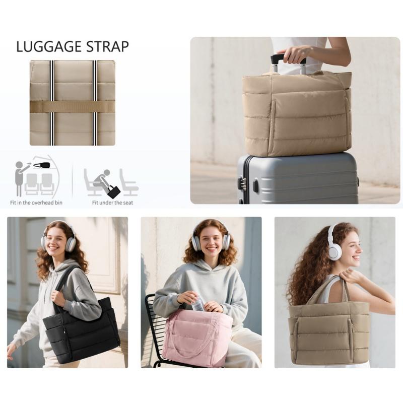 Quilted Shoulder Bag With Matching Purse,Women Multi-Compartment Large Tote Bag Set,Weekender Overnight Travel Work Handbag