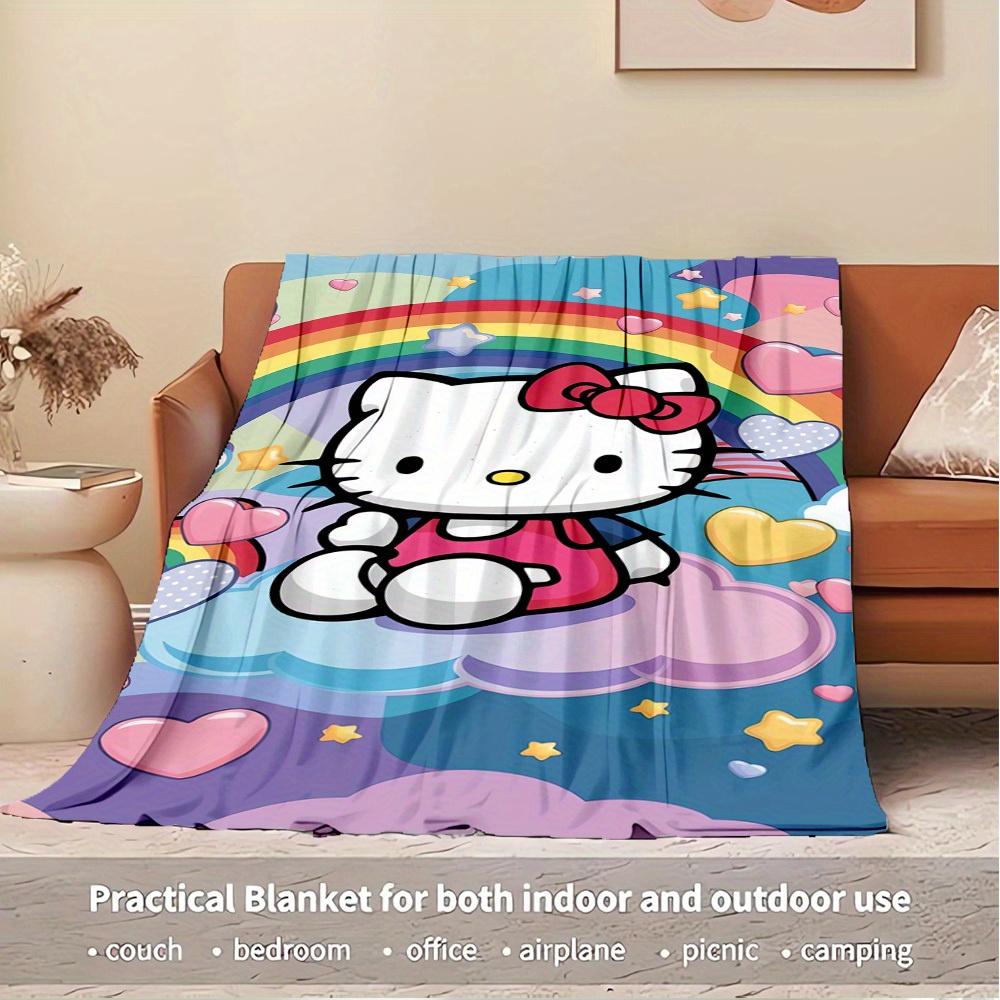 1pc Hello Kitty Rainbow Heart and Nebula Flannel Blanket - Home textile for all seasons, soft and cozy, machine washable, a gift for everyon