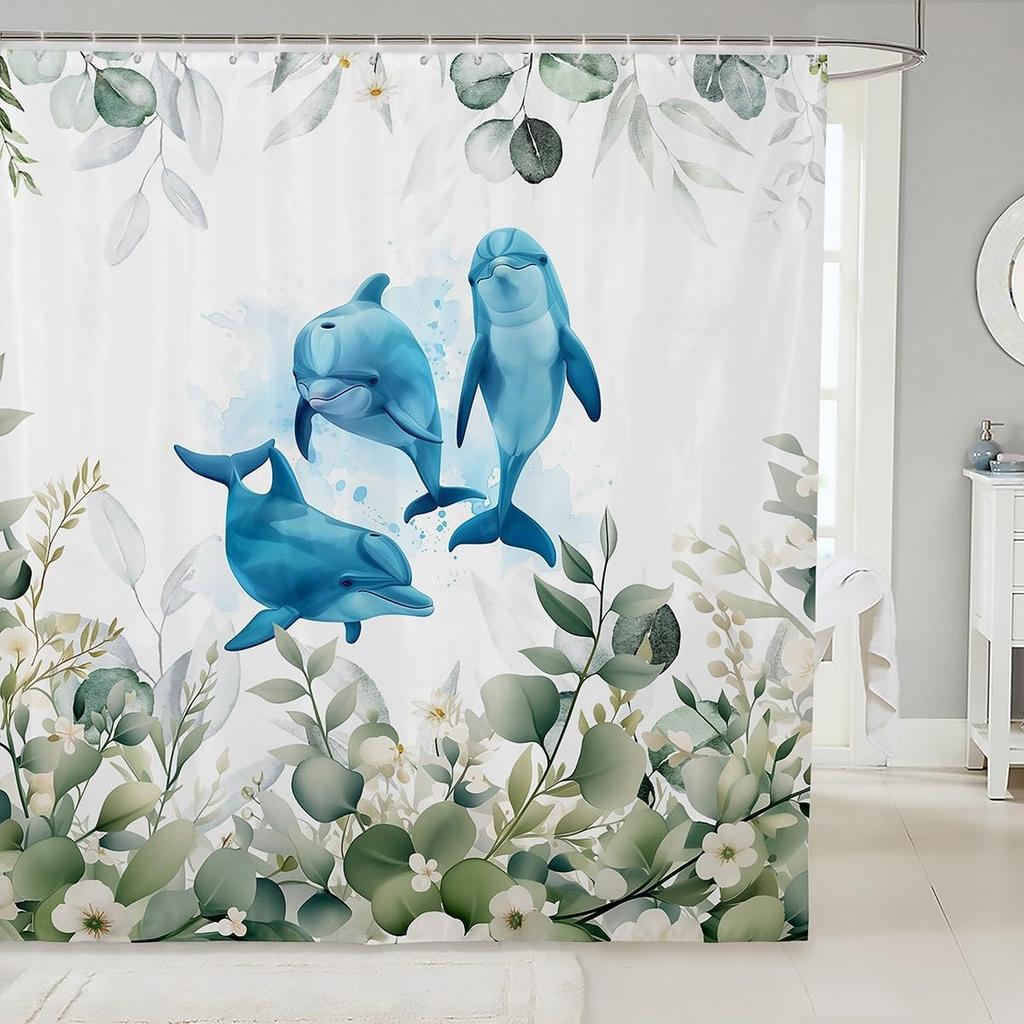 Erosebridal Cute Dachshund Waterproof Bathroom Curtain for Kids Child Green Eucalyptus Bath Curtain, Pet Animal Shower Curtain