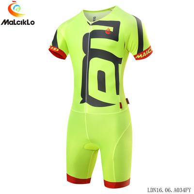 Malciklo Men's Triathlon Short Sleeve Tri Suit Breathable Quick Dry Team Skinsuit Bike Swim Run Racing One Piece Suit Triathlon