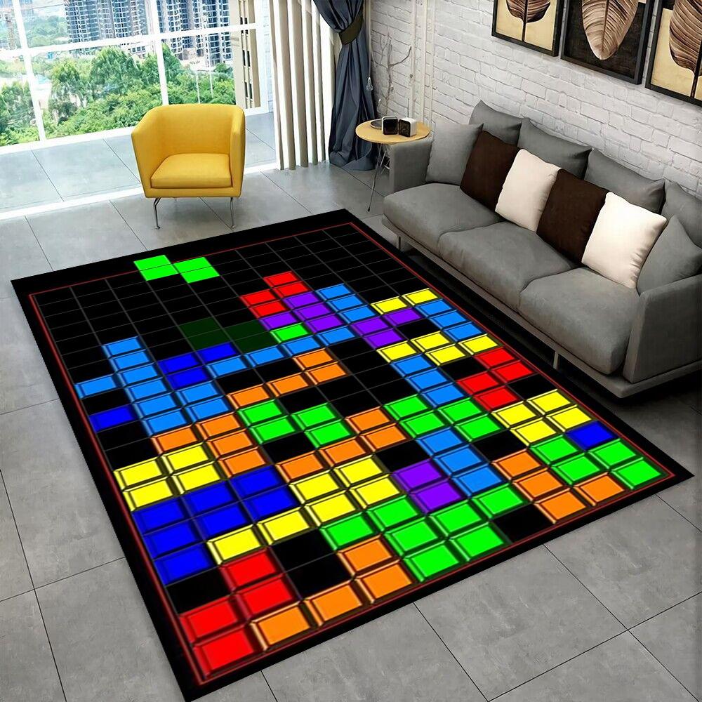 3D Retro Game Tetris Gamer Cartoon Area Rug,Carpet for Home Living Room Bedroom Sofa Doormat Decor,kid play Non-slip Floor Mat