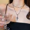 Sweet and cool dark series~ Double-layer black diamond cross necklace, women's fashion high-end design sense collarbone chain accessories