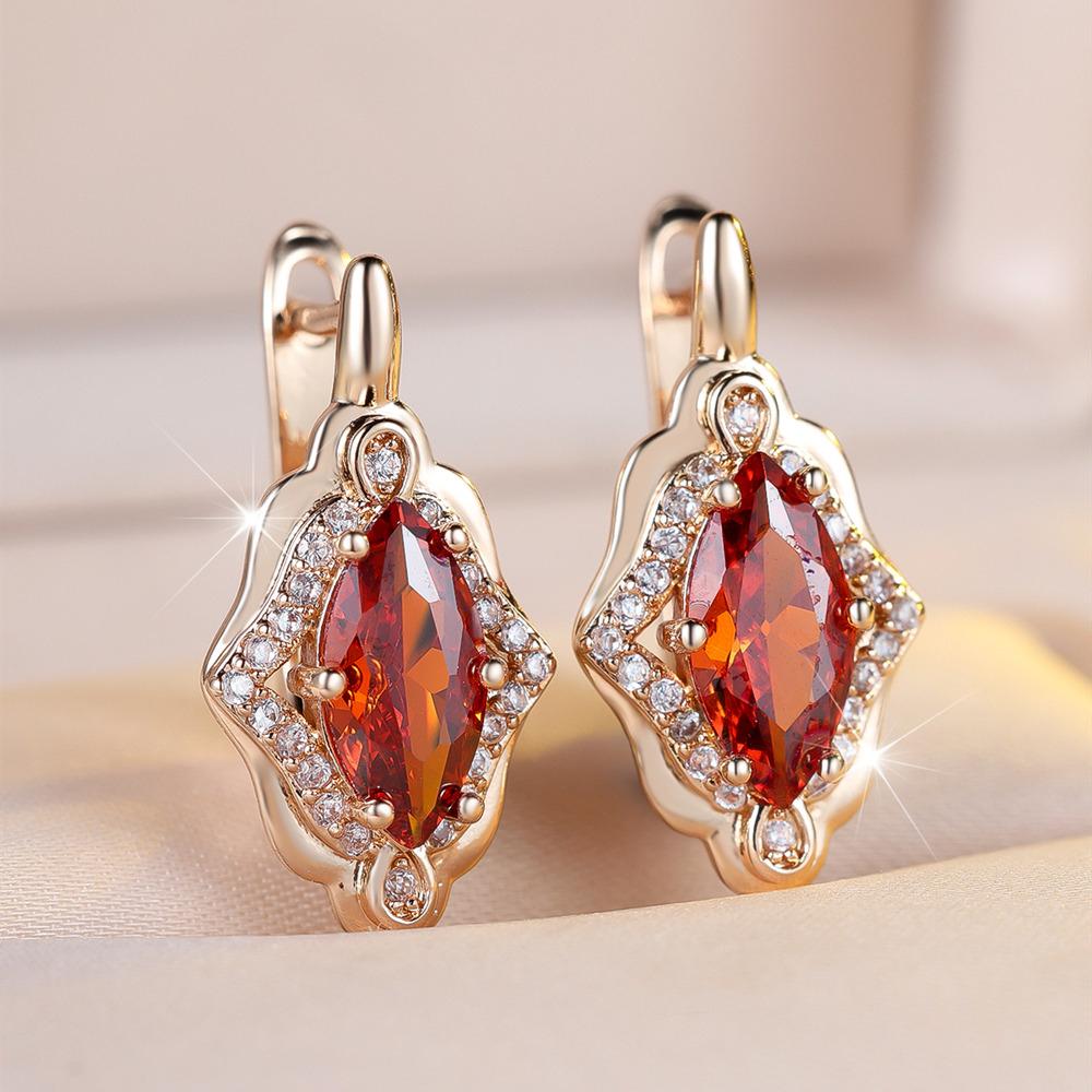 Exquisite Marquise Cut Red Zircon Drop Earrings for Women Luxury Wedding Accessories Fine Jewelry New Year's Gift