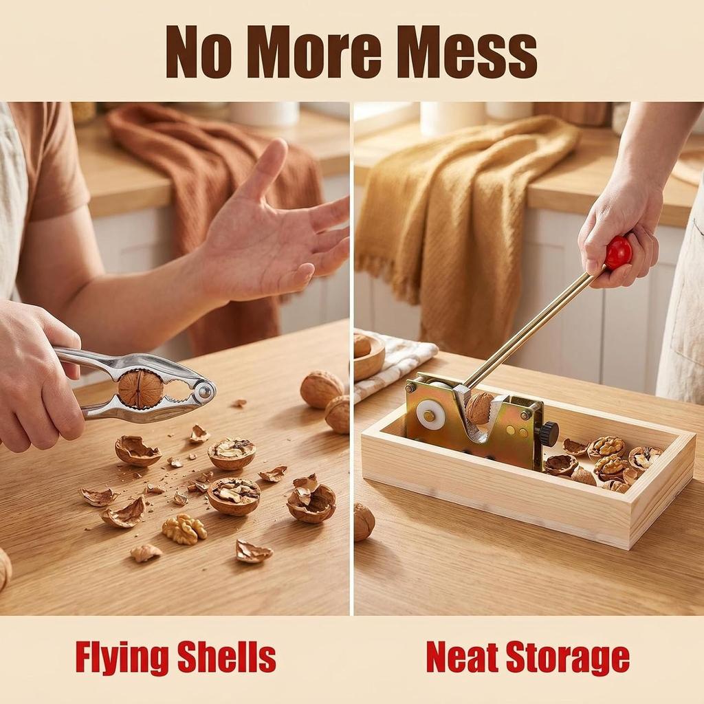 Nut Crackers for All Nuts, Heavy Duty Walnut Cracker with Wooden Base Adjustable Nut Tongs Manual Pecan Cracker for All Nuts Cracker Tool