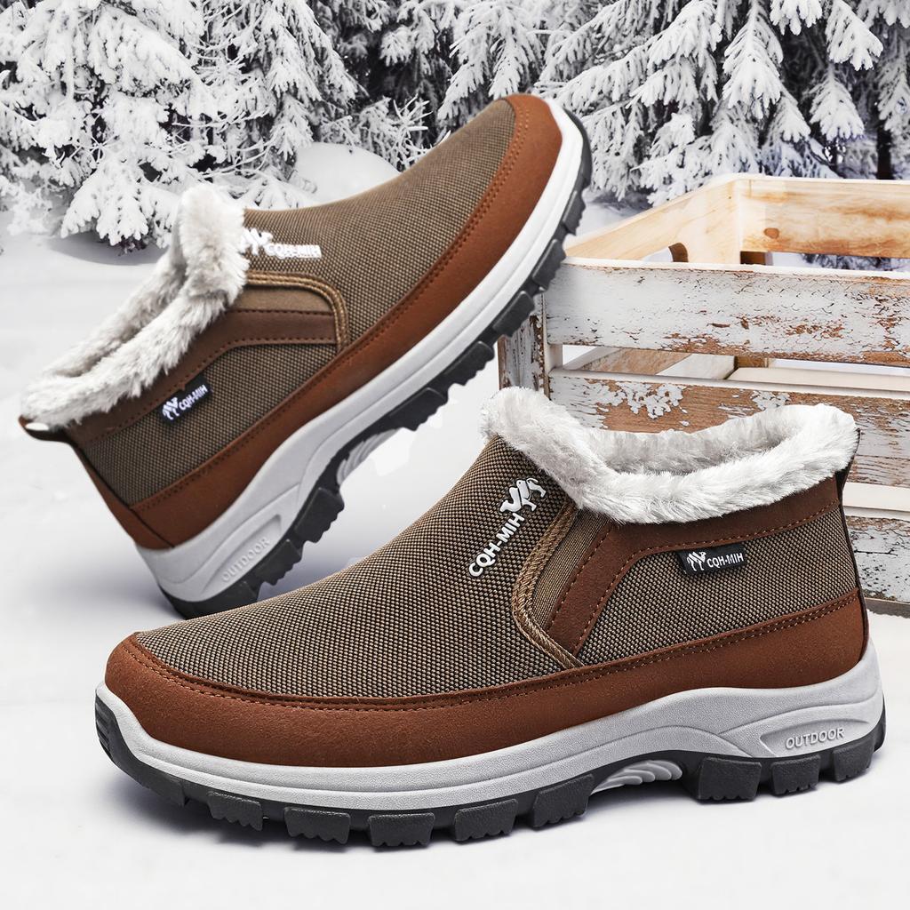 Winter Men Fleece Lined Slip On Shoes, Warm Fabric Upper Soft Sole Cold Proof Outdoor Casual Footwear