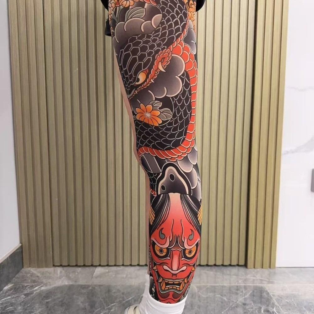 

1pc Japanese Style Men Sun-proof Socks Breathable Full Leg Socking Dragon Tattoo Socks Riding Style 4