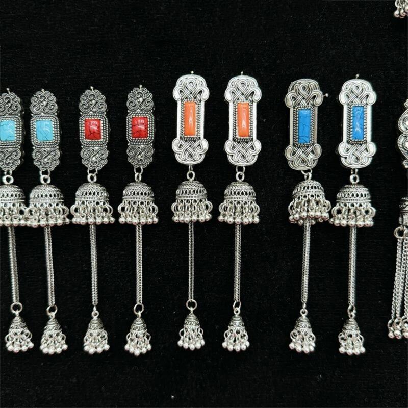 Handmade Mongolian Styles Alloy Tassels Hair Clip Ornament with Vintage Rhinestones Designs for Women Seek Unique Charm