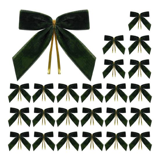 24 Pcs Velvet Christmas Bows with Twist Tie 3.5 Inch Pre-Tied Vintage Velvet Ribbon Bows for Wreath Tree Gift Wrapping DIY Craft Party Favors Home
