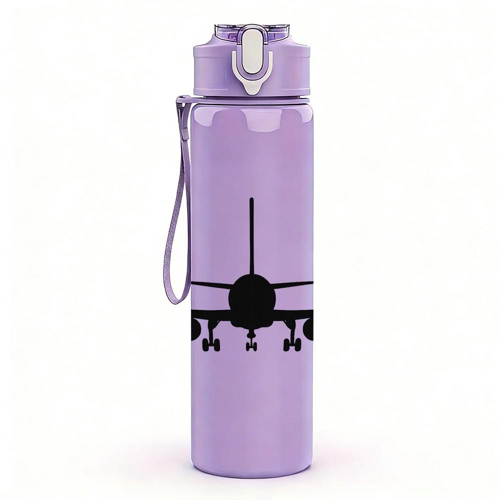 1PC Airplane Top View Silhouette Print 750ml Color Plastic Sports Water Bottle Leakproof Flip Straw Lid Suitable for Sports Office Home Use