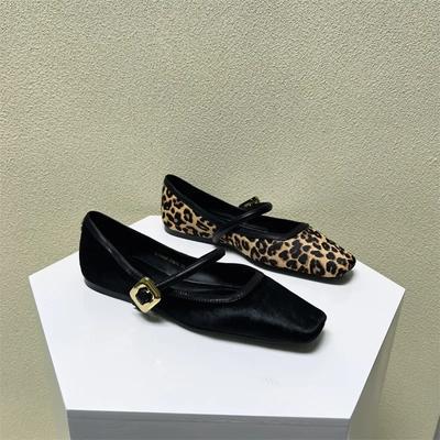 2024 New Fashion Leopard Print Comfortable Soft Square Head Flat Shoes for Women Luxury Mary Jane Shoes Ballet Flats Women Shoes