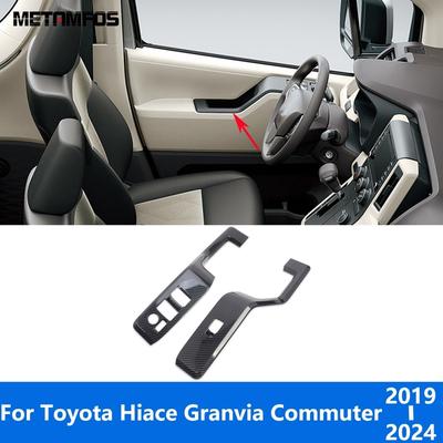 For Toyota Hiace Granvia Commuter - 2024 Carbon Fiber Window Lift Switch Cover Trim Interior Armrest Frame Accessories