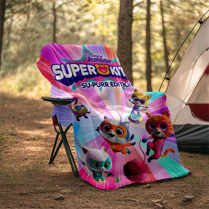 1pc Super Kitties Adventures1 Theme Soft Flannel Throw Blanket - Digital Print, Polyester, Cozy for All Seasons, Perfect for Outdoor, and Travel