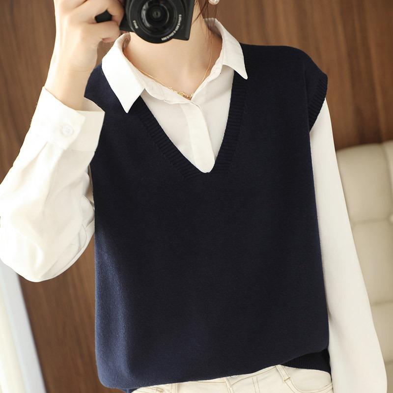 Women S V Neck Solid Color Loose Fit Pullover Knit Vest