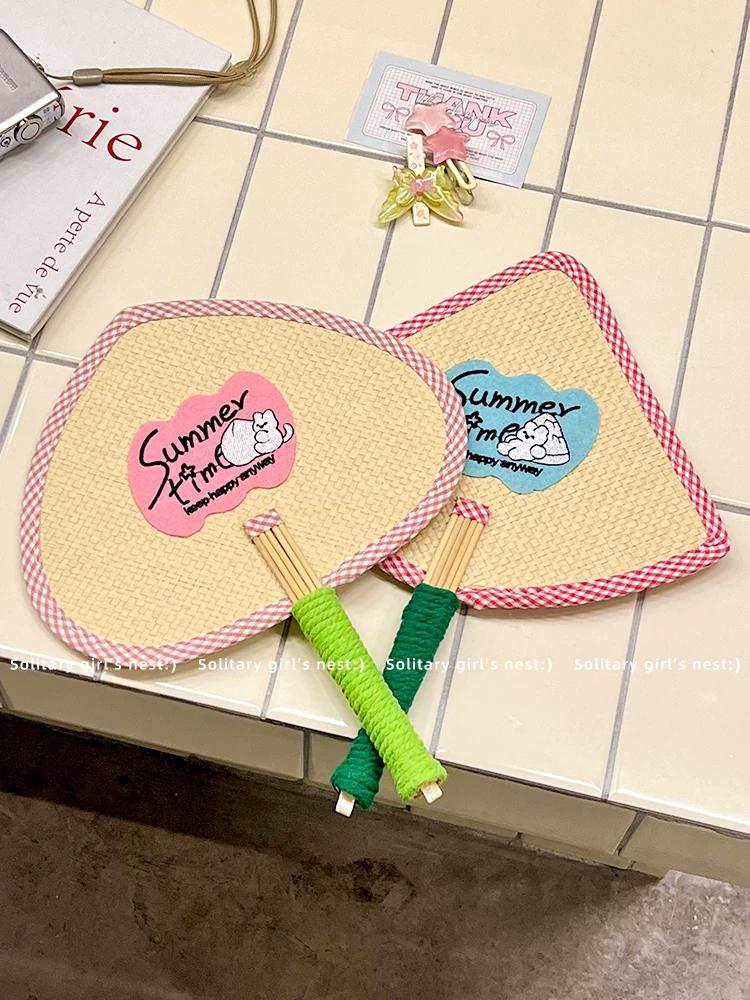 Original Colorful Straw Fan, Portable Old-Fashioned Fan, Summer Handmade Wheat Straw Fan, Woven Retro New Chinese Style Photo Prop