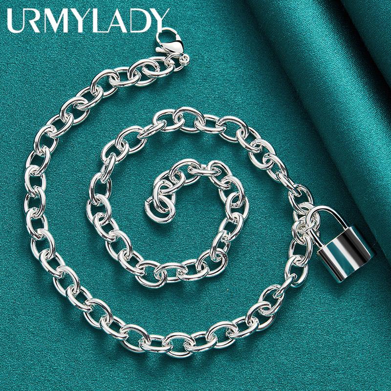 925er Sterlingsilber Schloss 18 Zoll Anhänger Halskette Für Frauen Modeschmuck