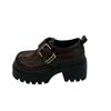 Muffin Platform Small Leather Shoes Women's 2025 Autumn New Retro British Style Versatile Height Increase with Skirt Loafer Single Shoes