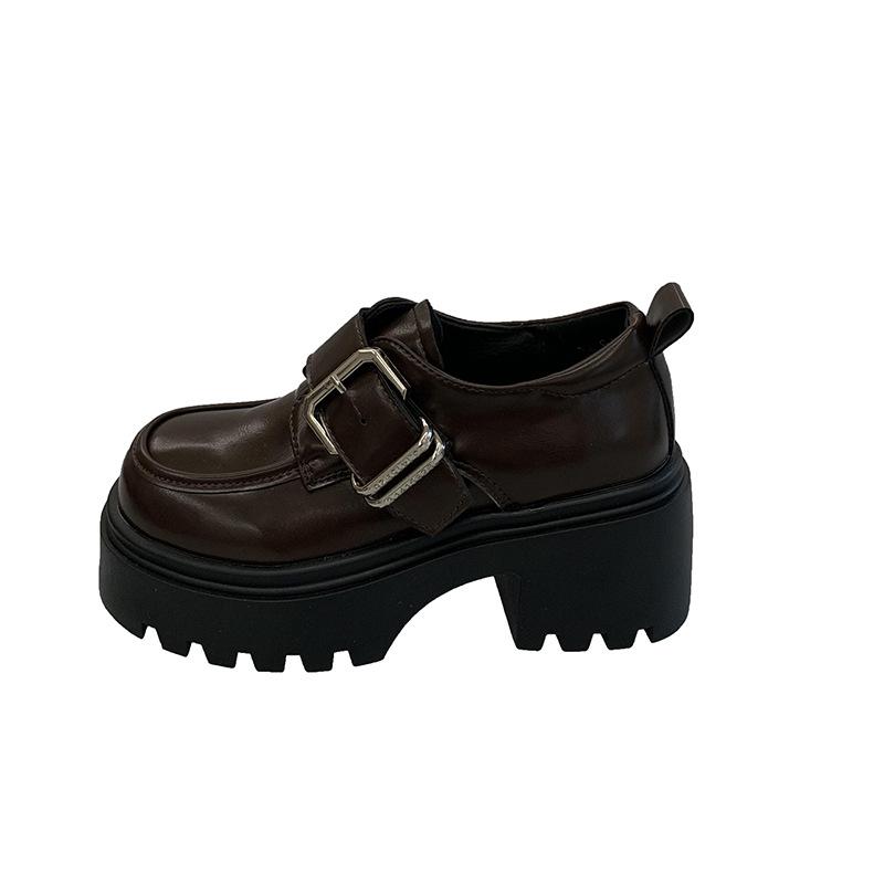 Muffin Platform Small Leather Shoes Women's 2025 Autumn New Retro British Style Versatile Height Increase with Skirt Loafer Single Shoes