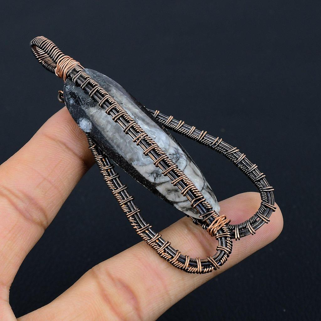 Orthoceras Fossil Jewelry, 999 Copper Wire Wrapped Pendant Handmade Gemstone Jewelry, Gifts For Wedding Pendant