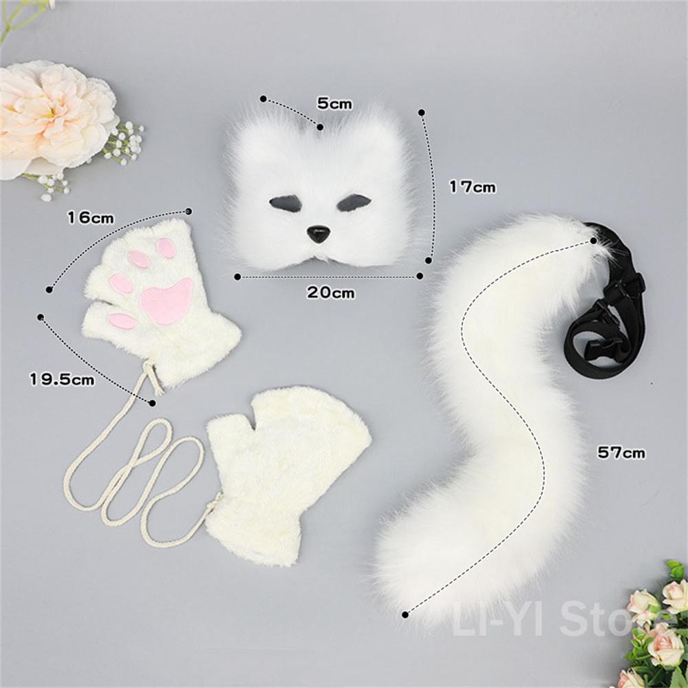 Cute Plush Fingerless Gloves Animal Faux Fur Fox Tail Mask Set Cosplay Accessories Plush Mask Fox Tail Gloves Cosplay Party