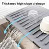 Sink Drain Mat Non-Slip Surface Large Size Thick Silicone Heat Resistant Flexible Cutlery Holder with Slope Drainage Design