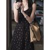 French Black Floral Neck Suspender Dress Women's Summer New Waist French Long Skirt