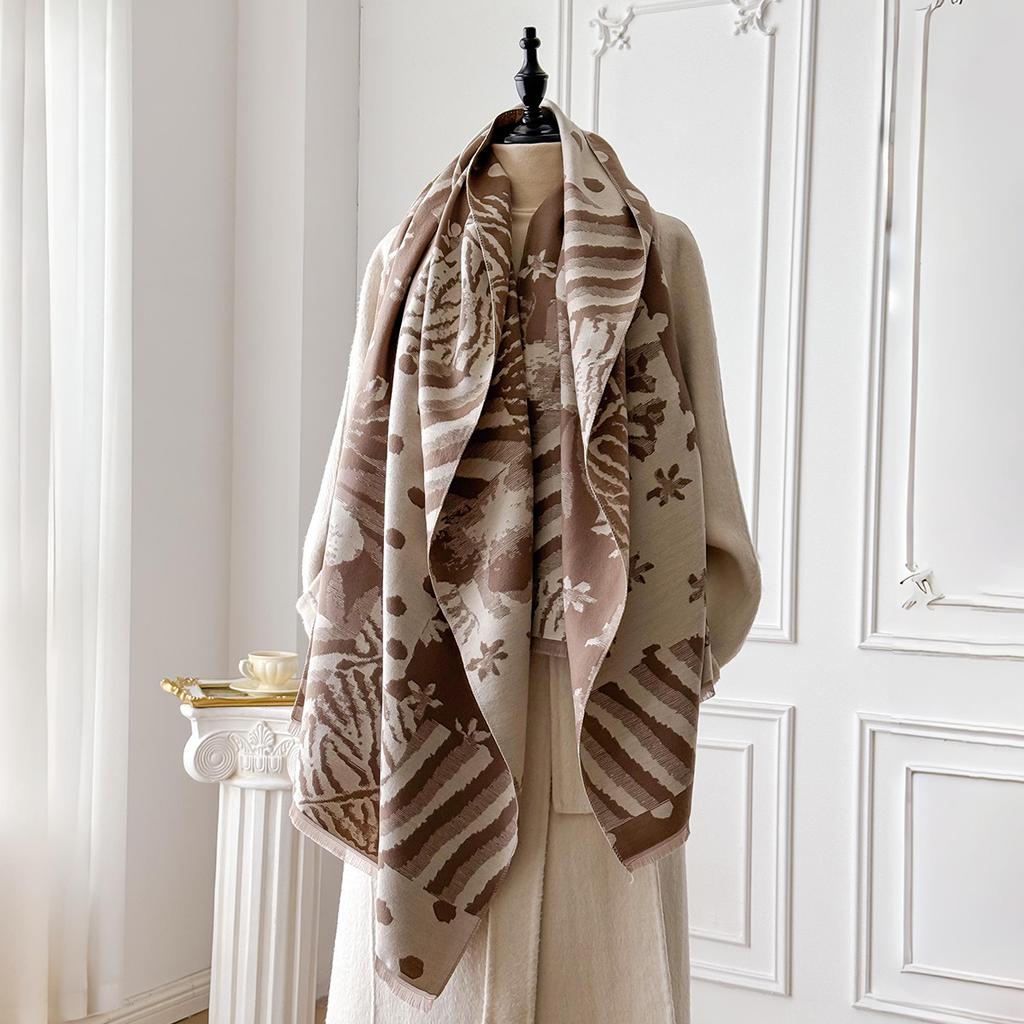 Ladies Thickened Winter Scarf Leopard Print Polka Dot Pattern Dual-Sided Faux Cashmere Jacquard Wool Pashmina Wrap For Luxury