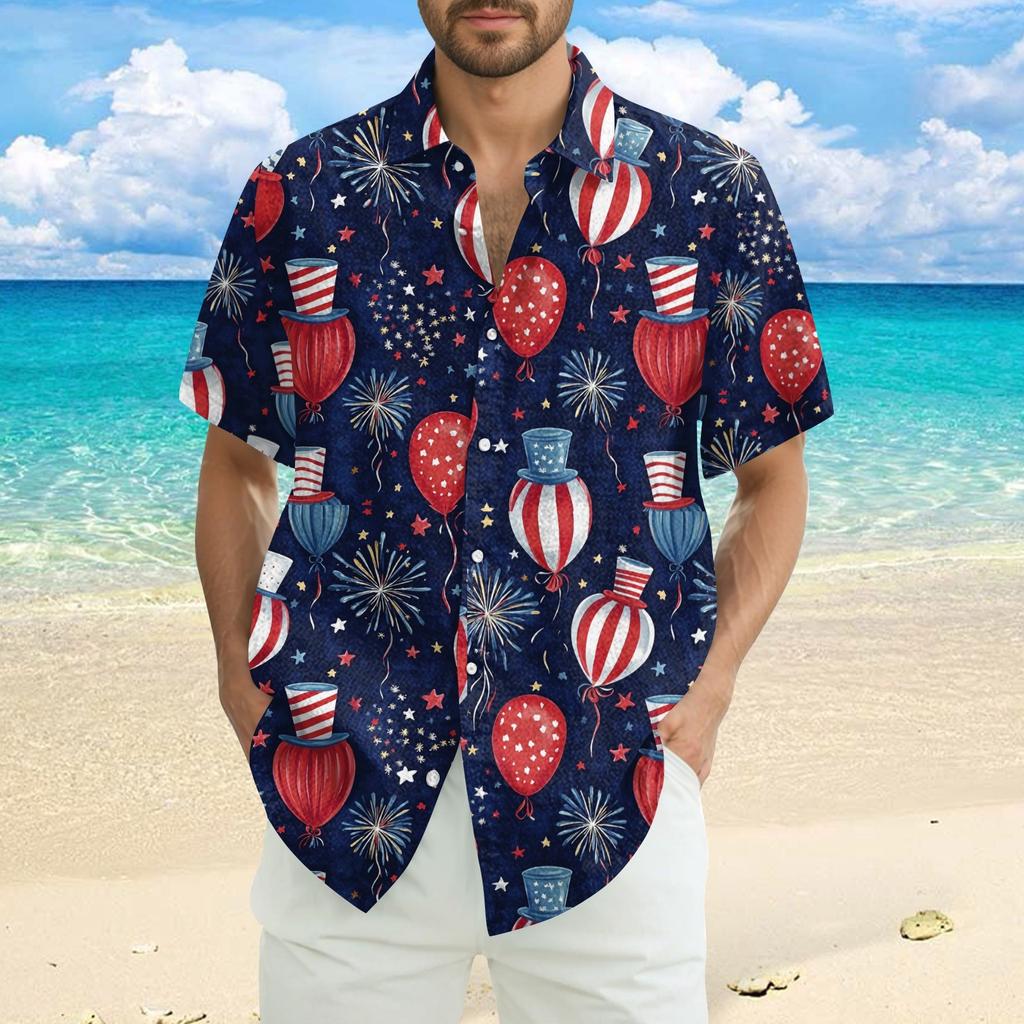 Herre Casual Casual Independence Day Print Kortarmet Skjorte