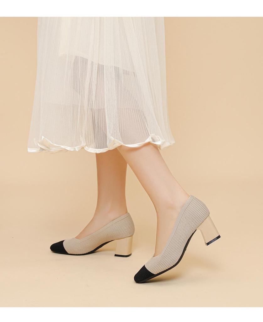 569 Princess Chunky Heel High Heels - 2024 Eckige Zehenpartie, Gerippt einfarbig, Vielseitige Damenschuhe im französischen Stil