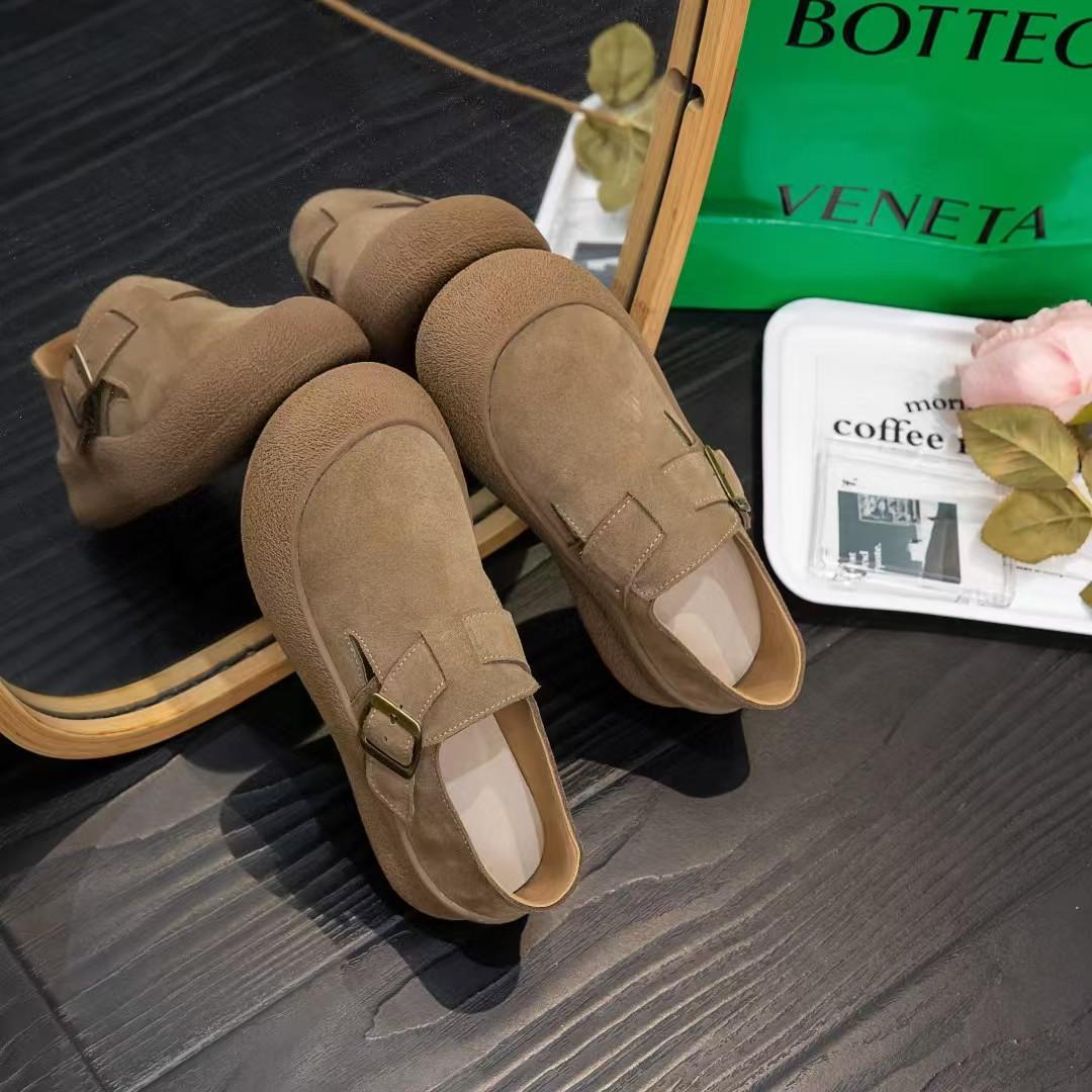 

Women s genuine leather autumn new thick-soled retro soft-soled one-pedal casual single shoes are comfortable 40 хакі