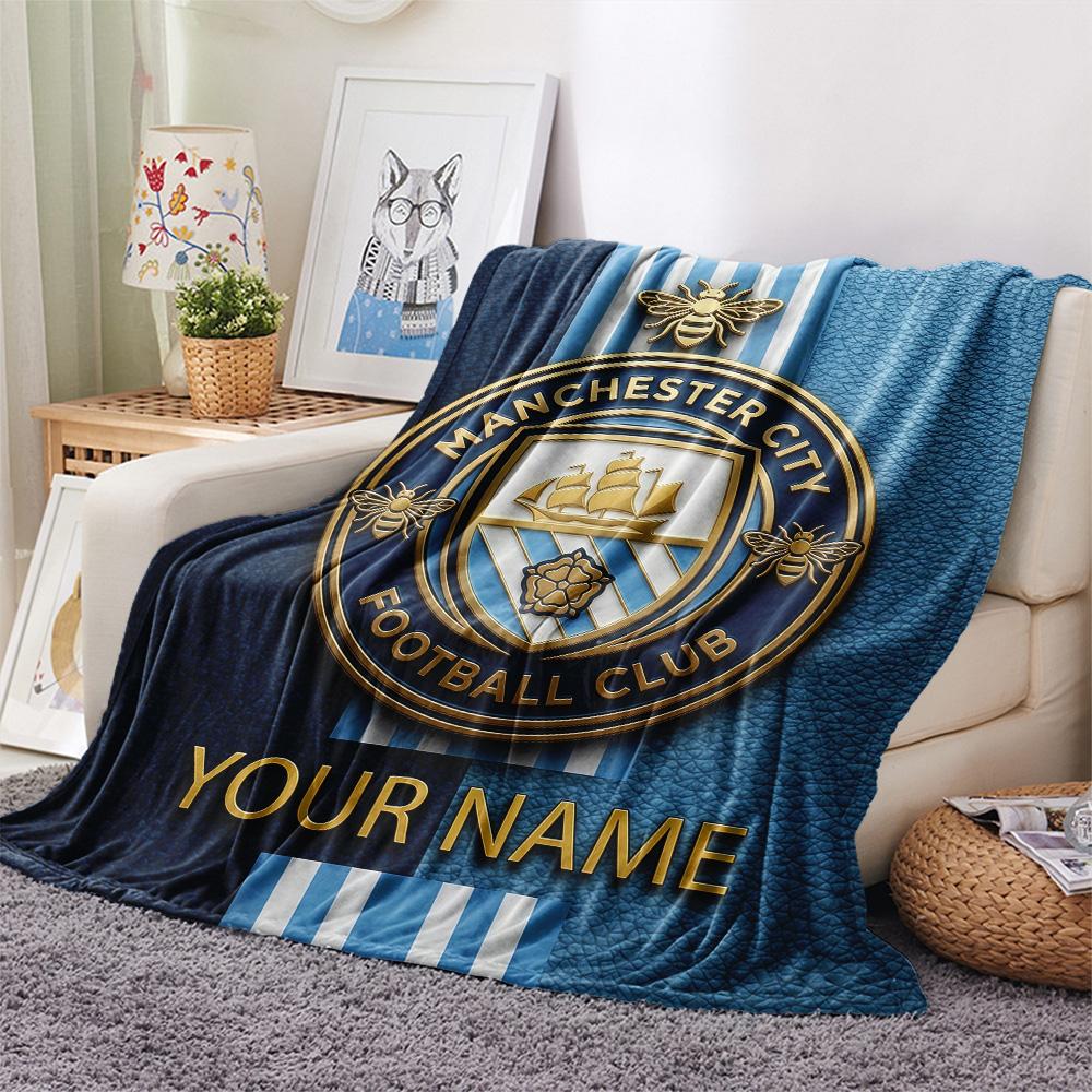 Custom Name Manchester City Flannel Blanket, High quality Comfortable for All Seasons, Home Decor, Warmth and Comfort