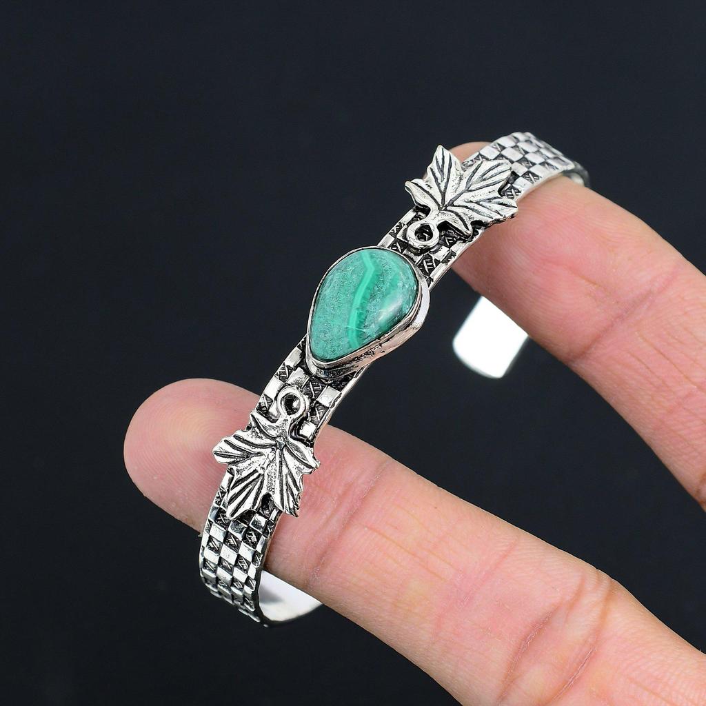 Mothers day Sale Sterling Silver Pear Malachite Stone Anniversary Wedding Bangle