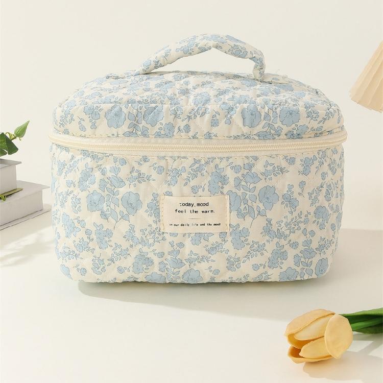 Trendy Flower Print Cosmetic Bag Convenient Pouch for Home Office and Traveling