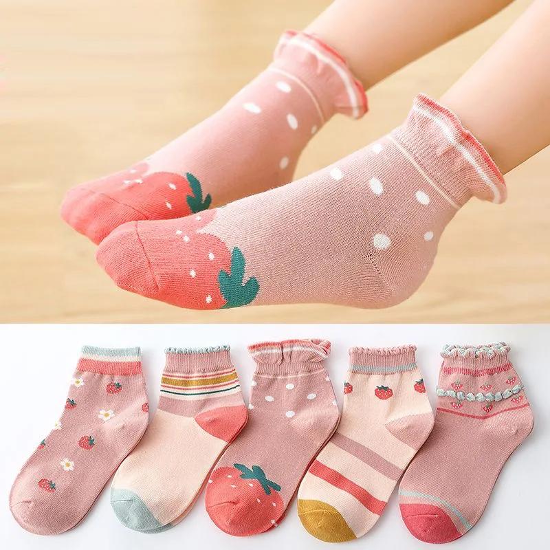 5 Pairs Baby Cotton Socks Soft Cartoon Short Socks For Newborn Toddler Kids Boys Girls Age 0-10 Years Cute Sports Ankle Socks