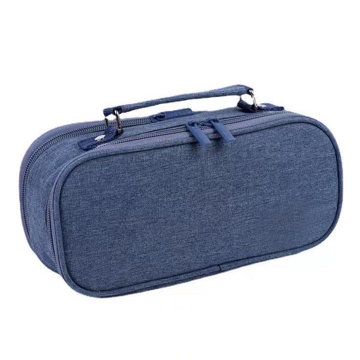 Large Capacity Double Zipper Canvas Pencil Case - Simple, Portable, Double Layer for Junior High Students