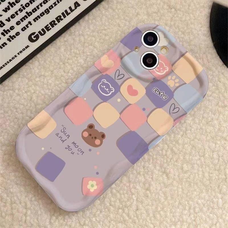 Checkered Bear Phone Case: Compatible with iPhone 13/X, 14, 15, 16PRO, and 17AIR - Creative and Cute Soft Shell
