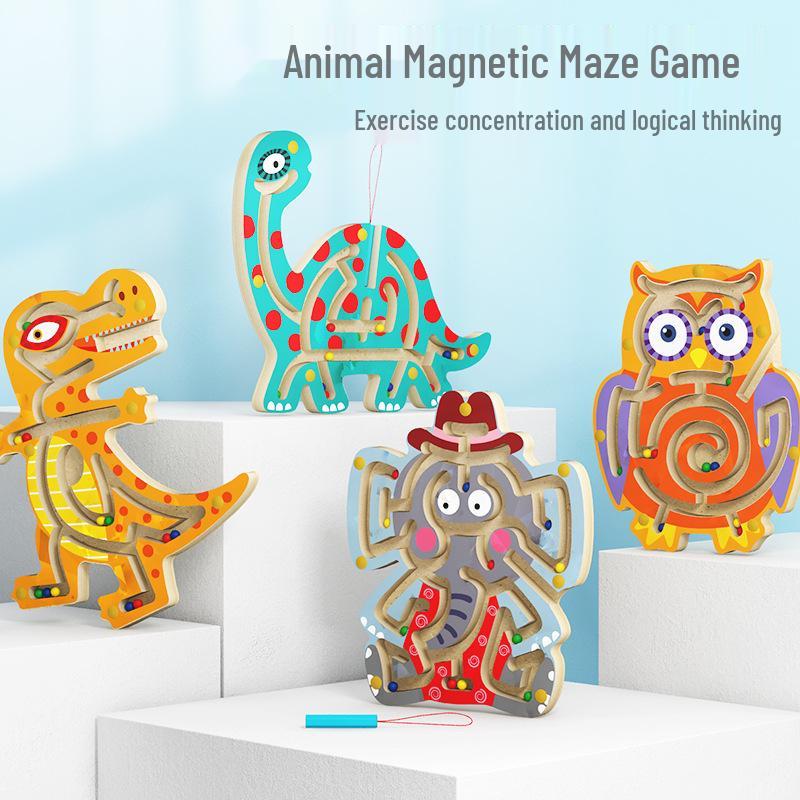 Wooden Magnetic Bead Maze Pen for Children's Education