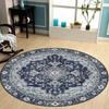 Vintage Blauw Medaillon Bloemen Oosters Perzisch Antislip Rond Tapijt Traditionele Boerderij Entree Decor Vloerkleed