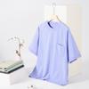 Solid Color Pocket Ice Silk Cotton Women's Short Sleeve Raglan Slimming Loose Round Neck T-shirt