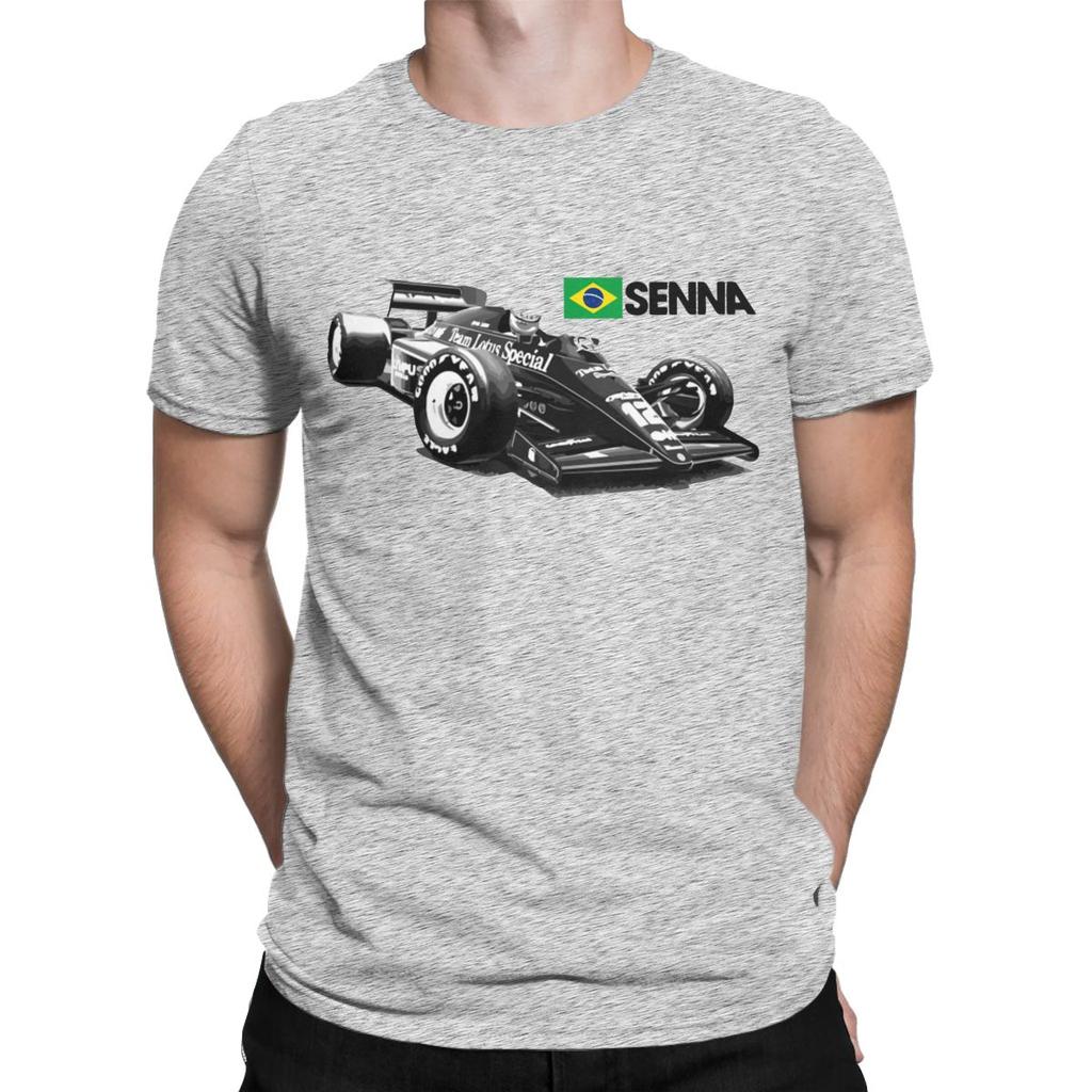 Brazilian Racer Ayrton Senna 97T Car TShirts for Men Vintage Pure Cotton Tees Crew Neck Short Sleeve large size gift Tops