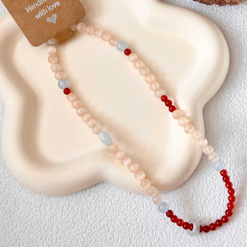 Chinese Style Cat's Eye Beaded Bracelet – Imitation Red Agate, Retro National Design, New Year Elegance