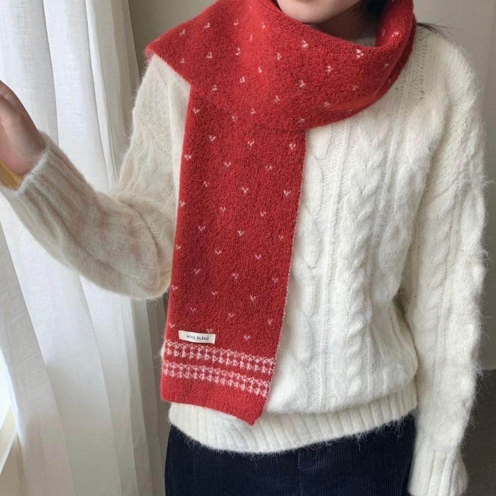 Korean Style Ladies Wool Scarf Retro Winter Scarf Sweet Knitted Scarf