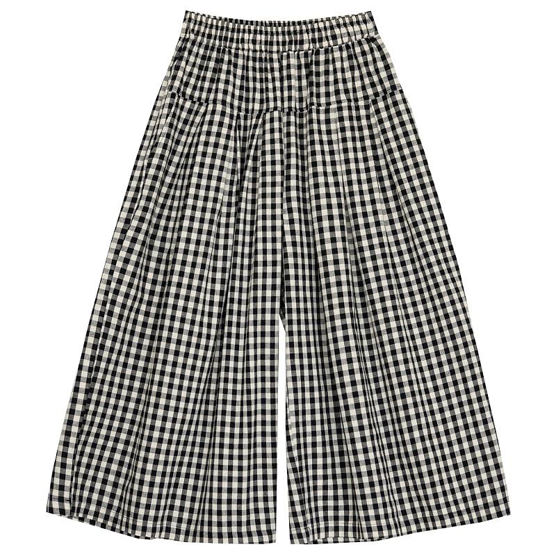 Plus size Vintage plaid high Waist Casual loose spring Summer wide leg Pants Women Trousers
