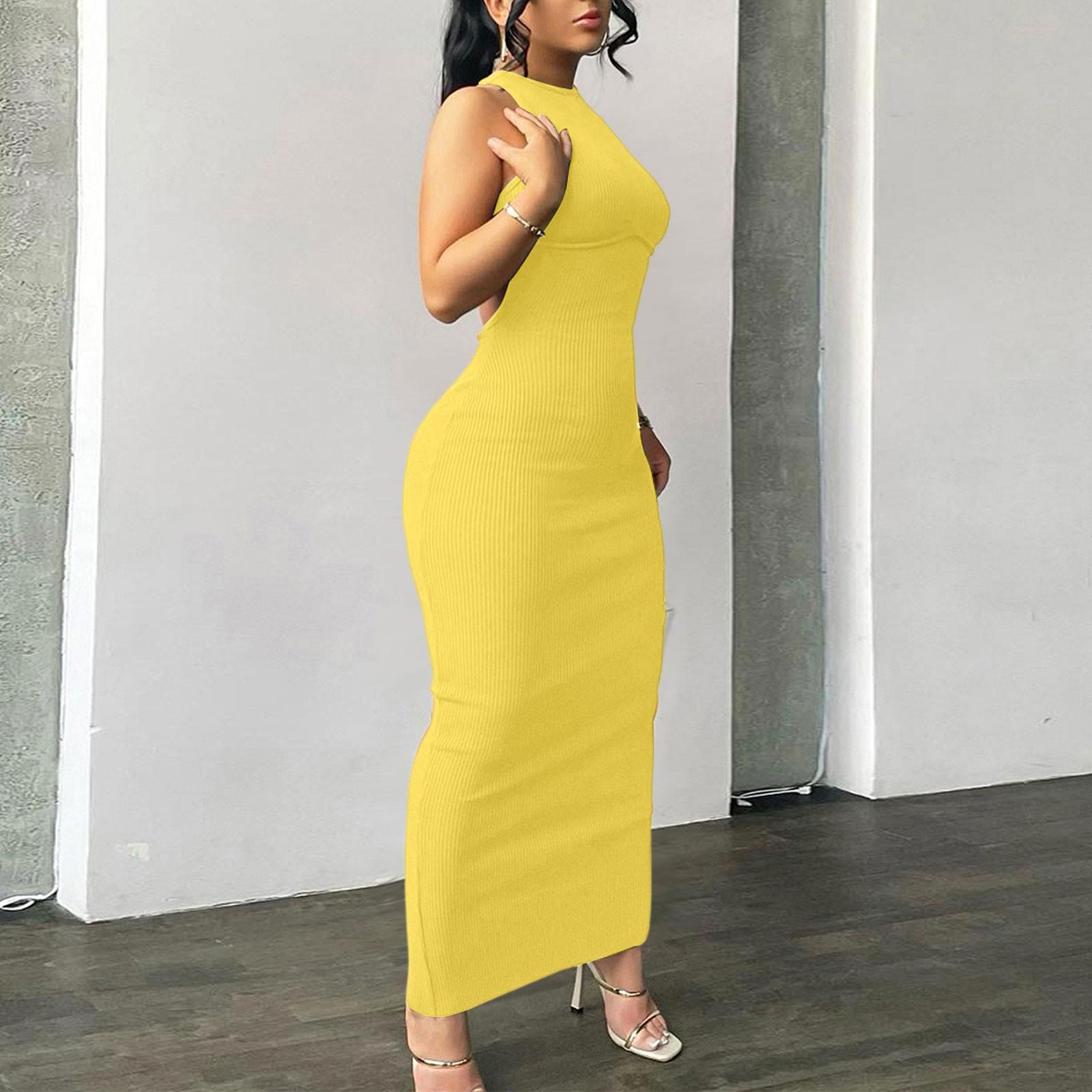 

Женское сексуальное облегающее платье-майка, базовые платья-макси без рукавов, для вечеринки, клуба, пляжа, солнца S жёлтый