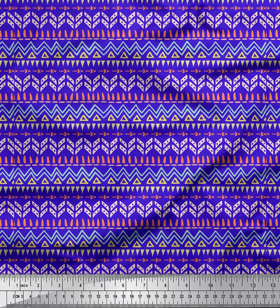 

Тканина для шиття з японського креп-сатину Soimoi Green із племінним принтом, метр 42 дюйма 42 Inch Wide - Poly Crepe синій