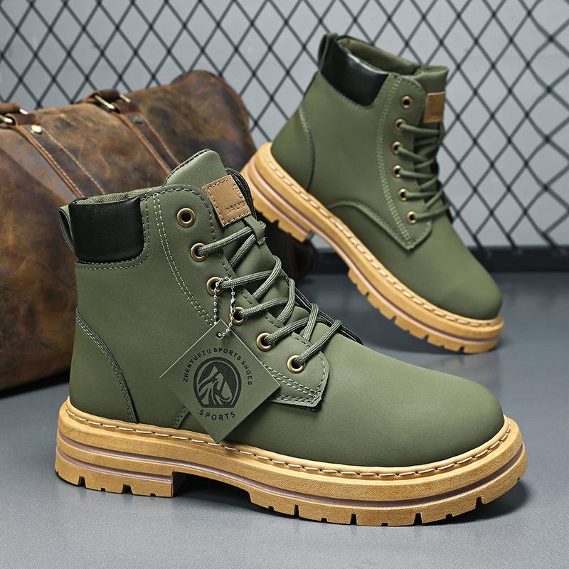 High Quality Men's Leather Boots Fashion Motorcycle Boots Platform Casual High Top Boot Classic Lace Up Ankle Boots Botas Hombre