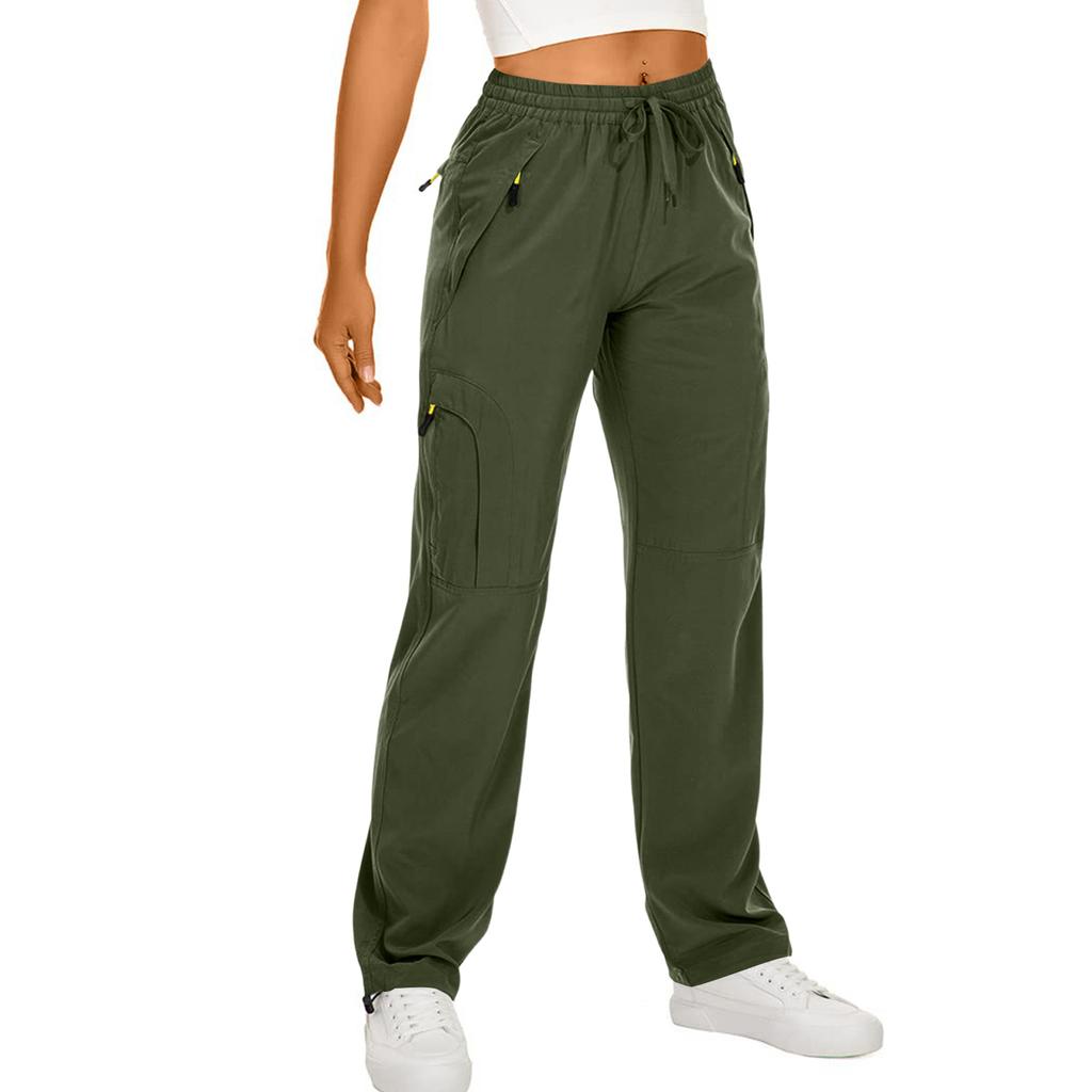 Women's Hiking Pants Waterproof Sweatpant Elastic Waist Zipper Multi-Pocket Casual Sports Trouser