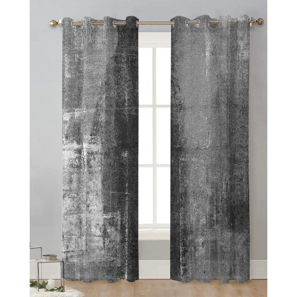 Schwarz Grau Ölgemälde Strukturfarbe Gardinen für Wohnzimmer Dekoration Fenster Vorhang Küche Tüll Voile Vorhänge